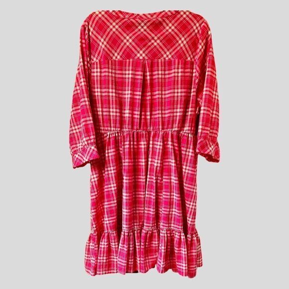 TORRID Plus Size Pink, White Plaid Mini Voile Mandarin Collar Dress. - Picture 9 of 15